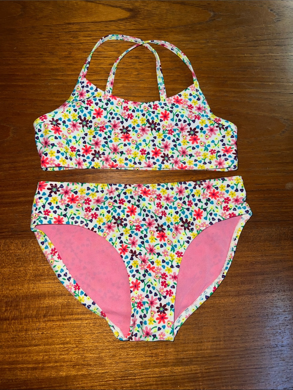 GAP White Floral Bikini Set with Pink Lining